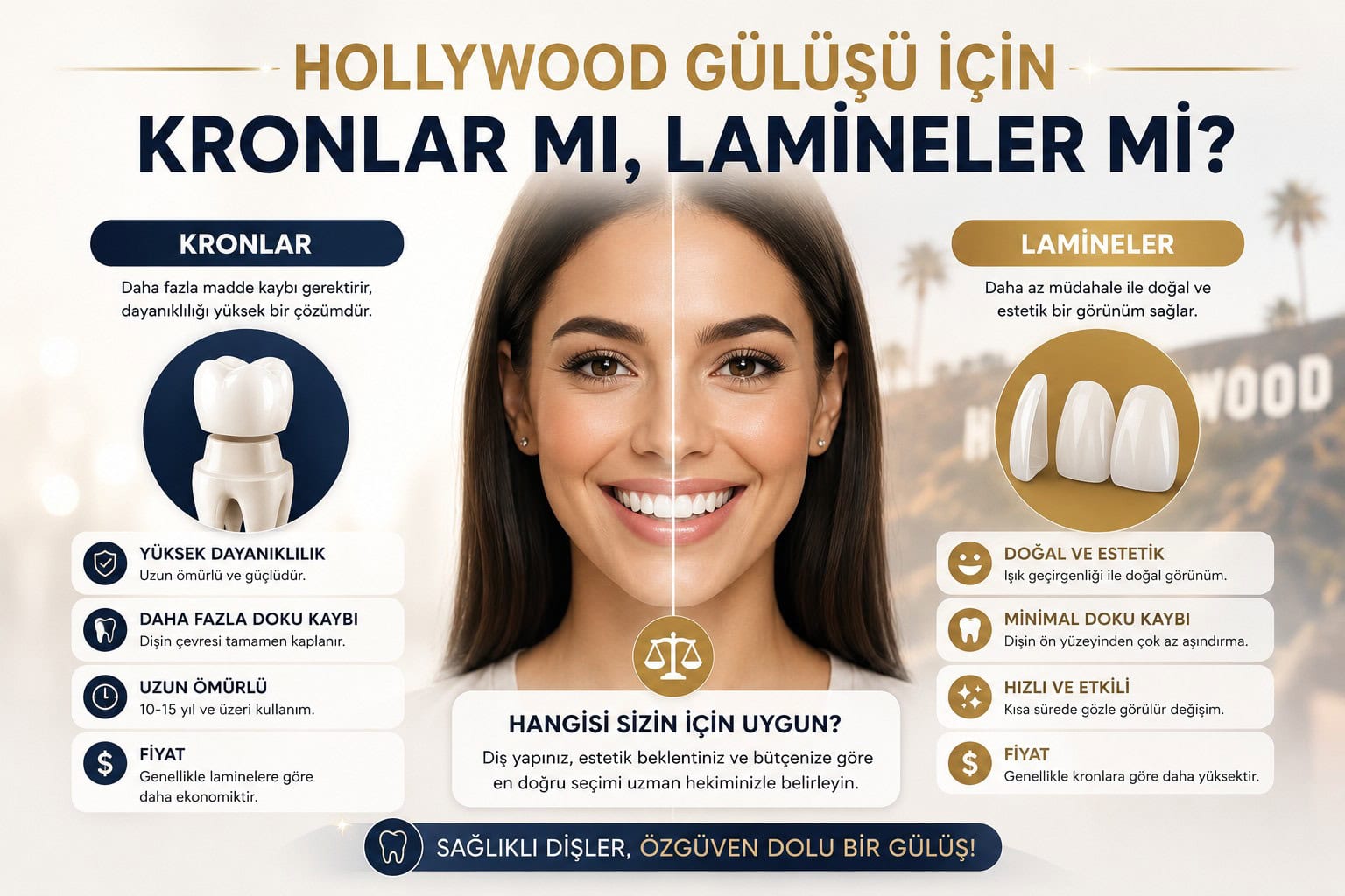 Hollywood Gülüşü İçin Kronlar mı, Lamineler mi? Doğru Seçimi Nasıl Yaparsınız?